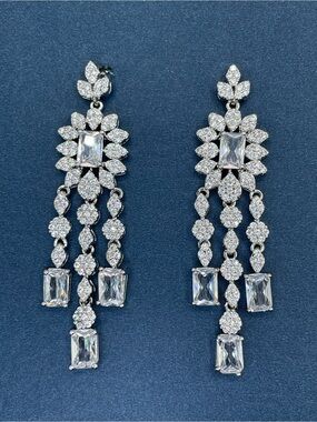 Swarovski Crystal Elements White Crystal Statement Dangle Bridal Earrings Formal